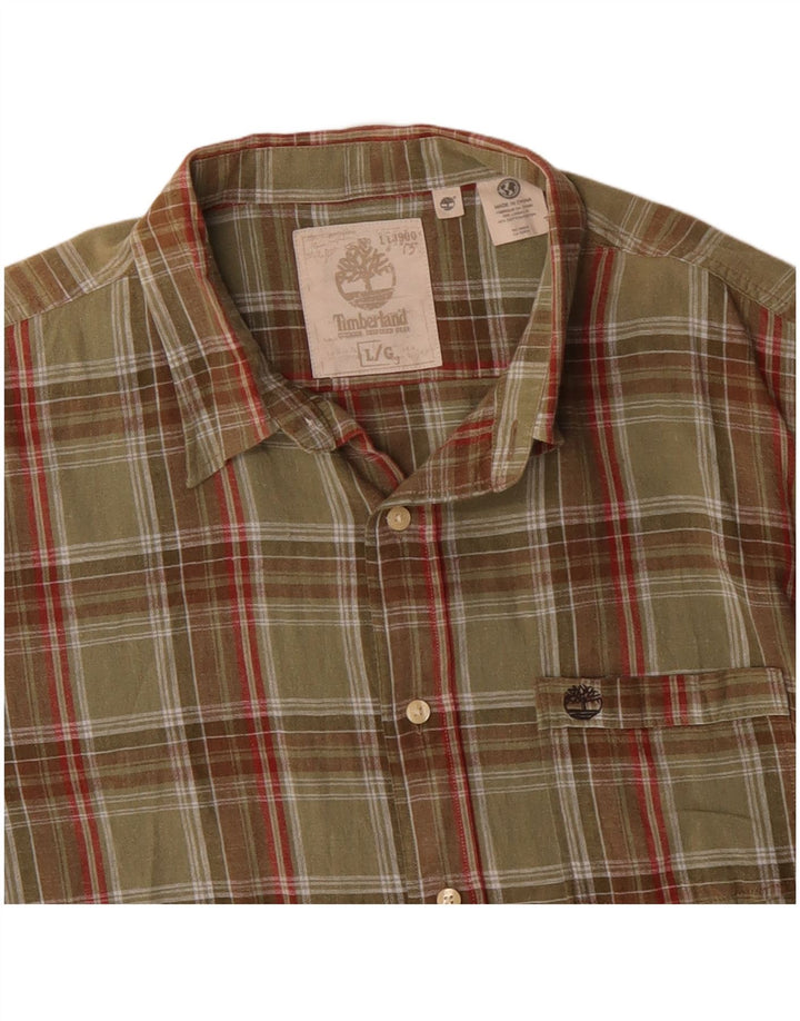 Timberland Camicia a maniche corte da uomo grande in cotone a quadri kaki classico