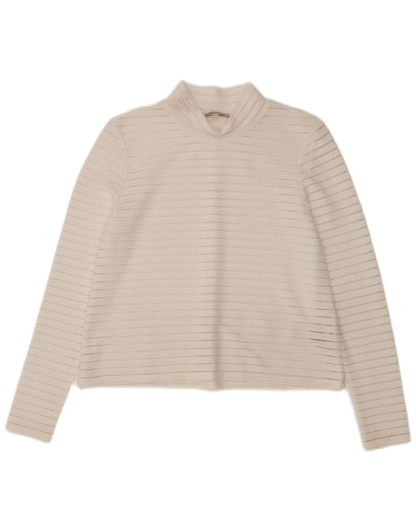 Top manica lunga da donna Marks & Spencer UK 10 piccolo gessato bianco