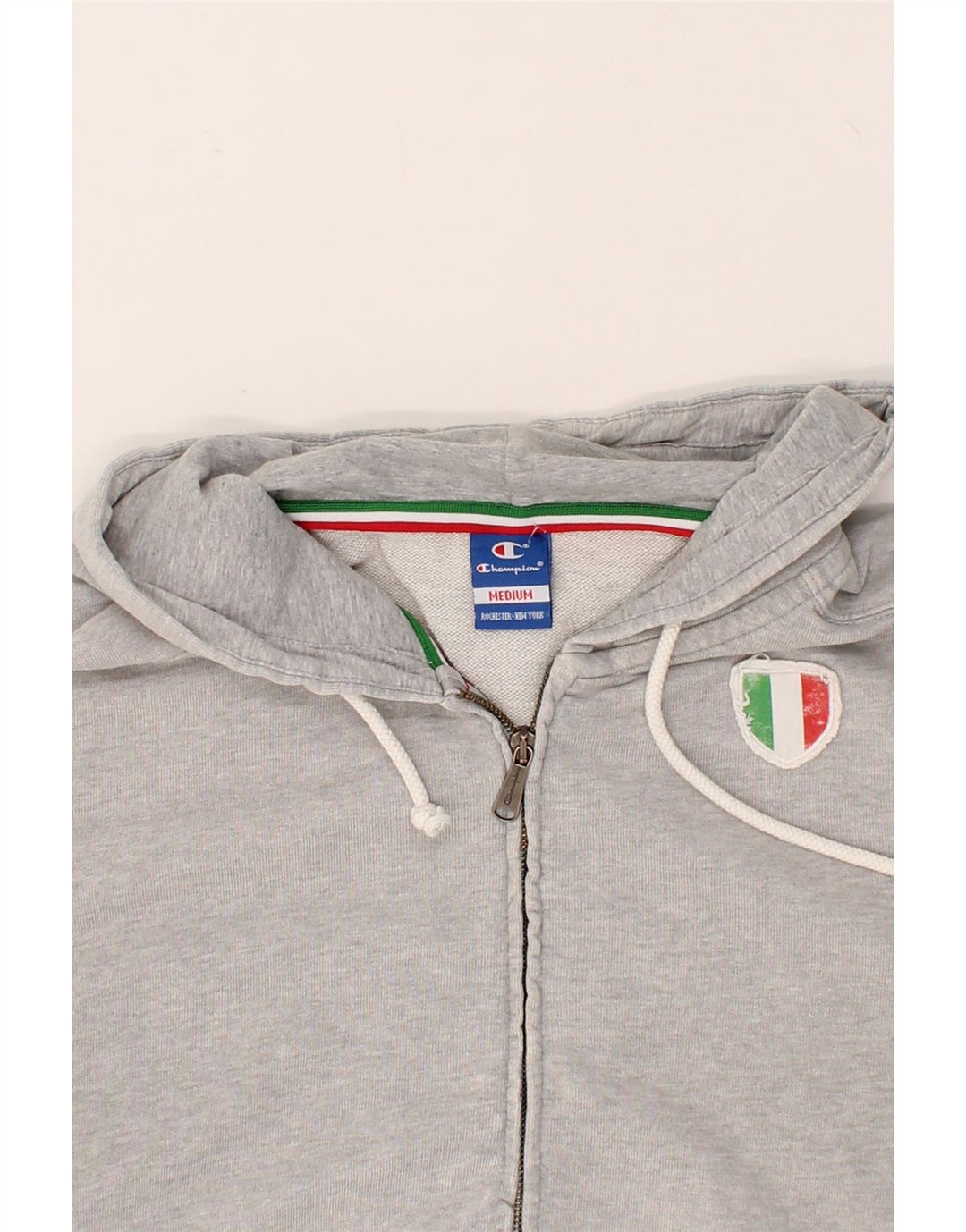 CHAMPION Mens Graphic Zip Hoodie Sweater Medium Grey Vintage Champion and Second-Hand Champion from Messina Hembry 