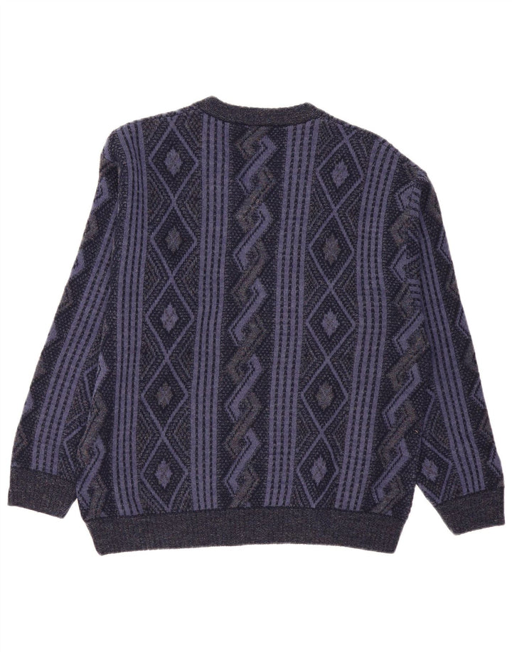 Maglione da uomo con scollo a V Naramaglie, acrilico geometrico medio blu navy
