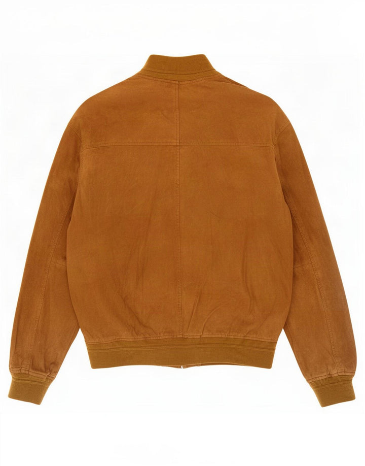 Giubbotto bomber vintage in pelle scamosciata da uomo IT 50 grande in pelle beige
