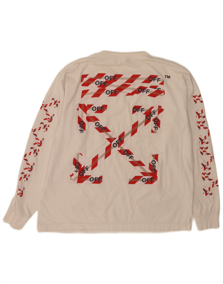 Top grafico da uomo vintage a maniche lunghe in cotone bianco sporco
