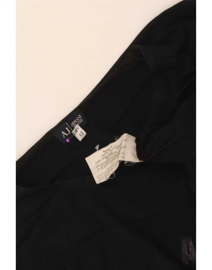 Armani Jeans Top grafico da donna manica lunga UK 14 cotone nero medio