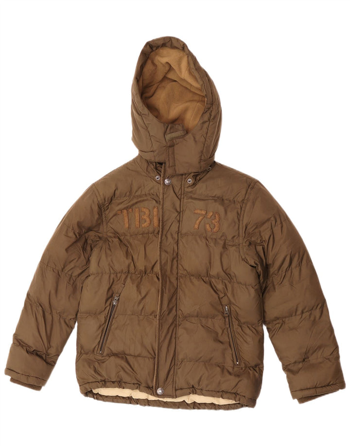 Giacca imbottita con grafica con cappuccio Timberland per ragazzi 11-12 anni in poliestere marrone