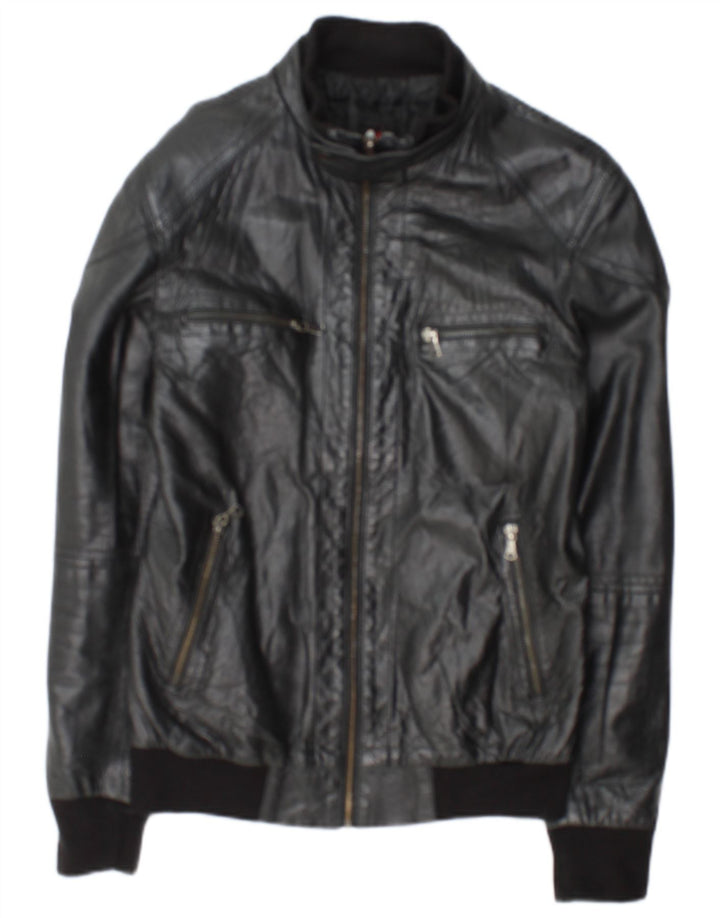 Giacca in pelle vintage da uomo UK 36 piccola in pelle nera