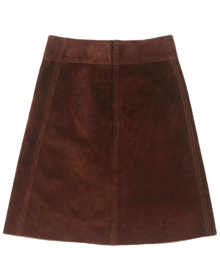 Gonna vintage in pelle scamosciata da donna W28 Marrone medio