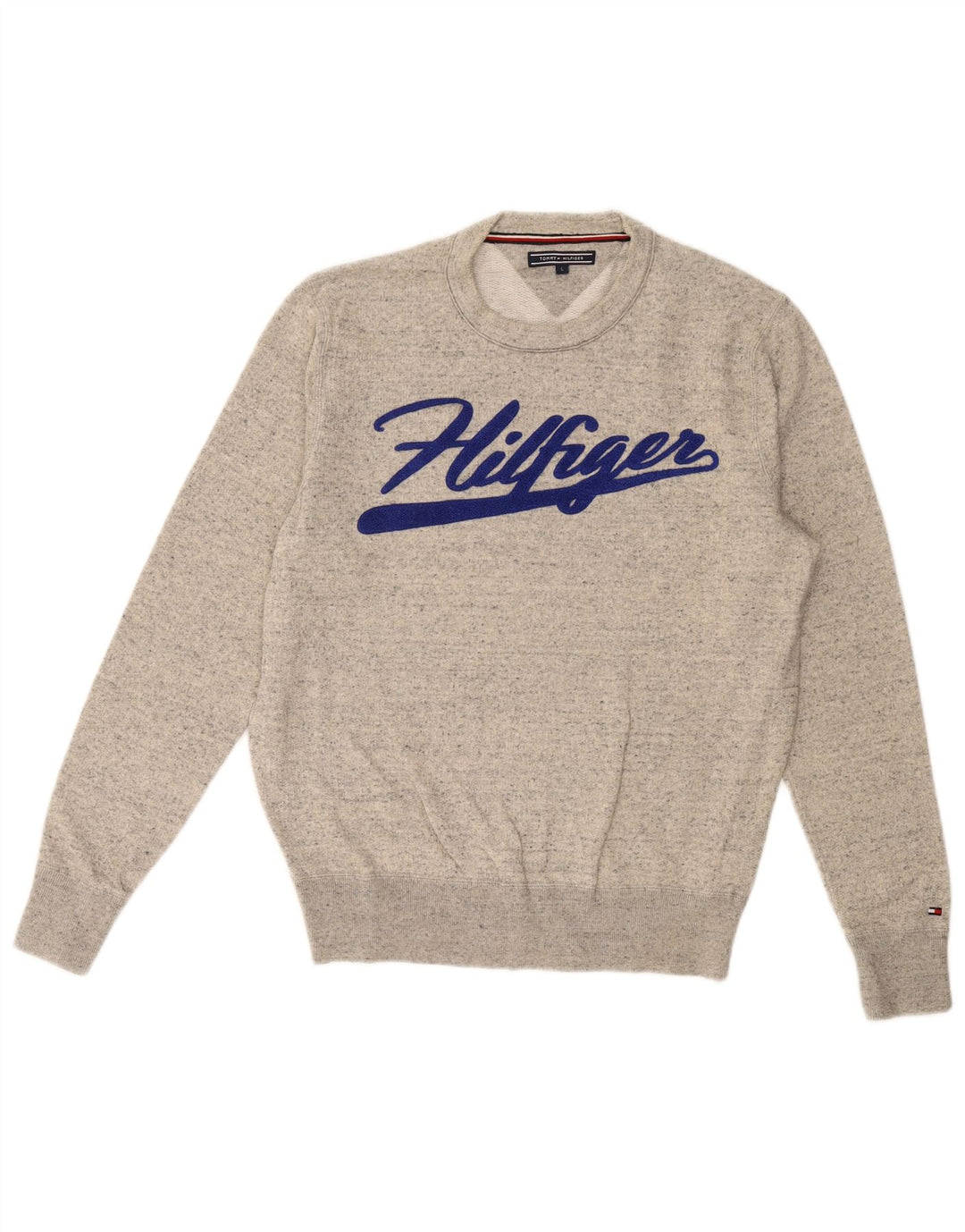 TOMMY HILFIGER Mens Graphic Sweatshirt Jumper Large Grey Flecked Cotton