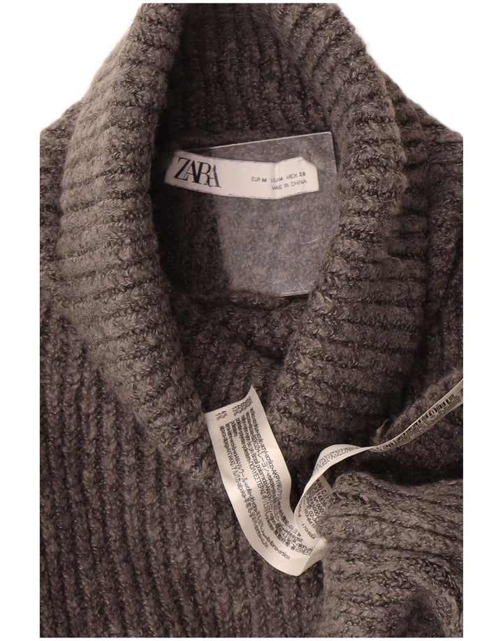 Maglione corto oversize a collo alto corto da donna Zara UK 14 Grigio medio