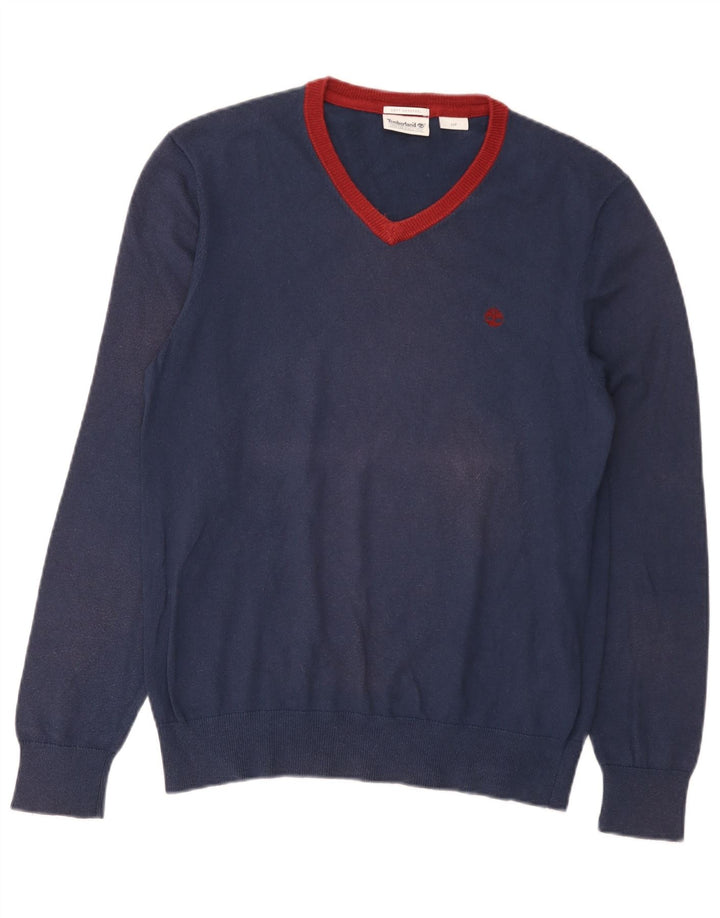 Maglione da uomo con scollo a V Timberland piccolo in cotone blu navy