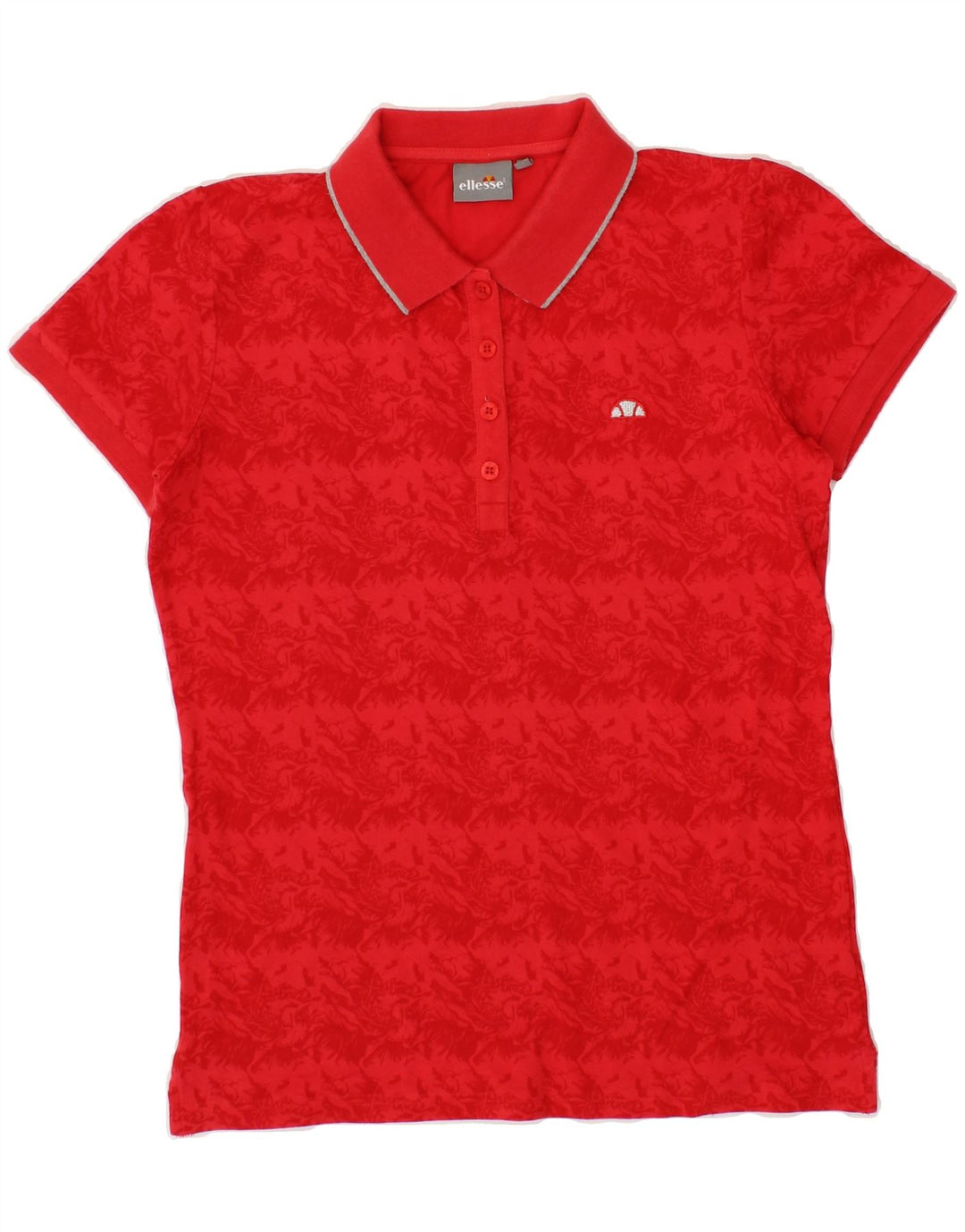 ELLESSE Womens Polo Shirt UK 12 Medium Red Floral Cotton Vintage Ellesse and Second-Hand Ellesse from Messina Hembry 