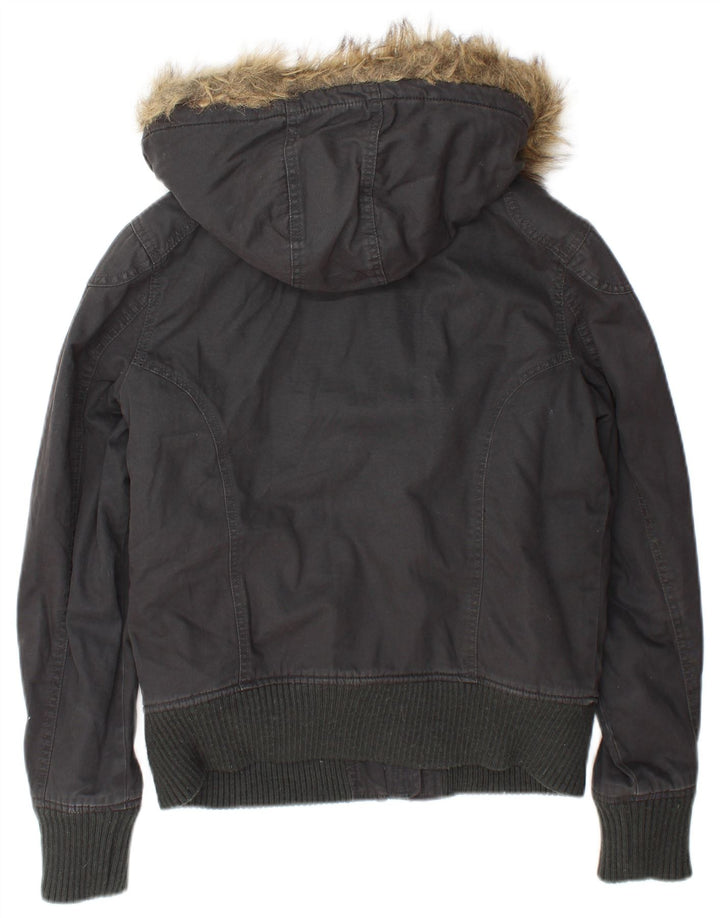 Giubbotto bomber con cappuccio da donna Superdry UK 16 grande cotone grigio