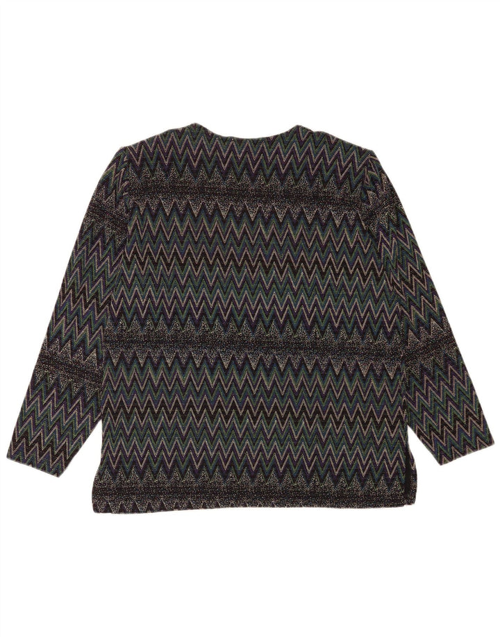 Top camicetta a maniche lunghe da donna vintage UK 16 Grande Chevron multicolore