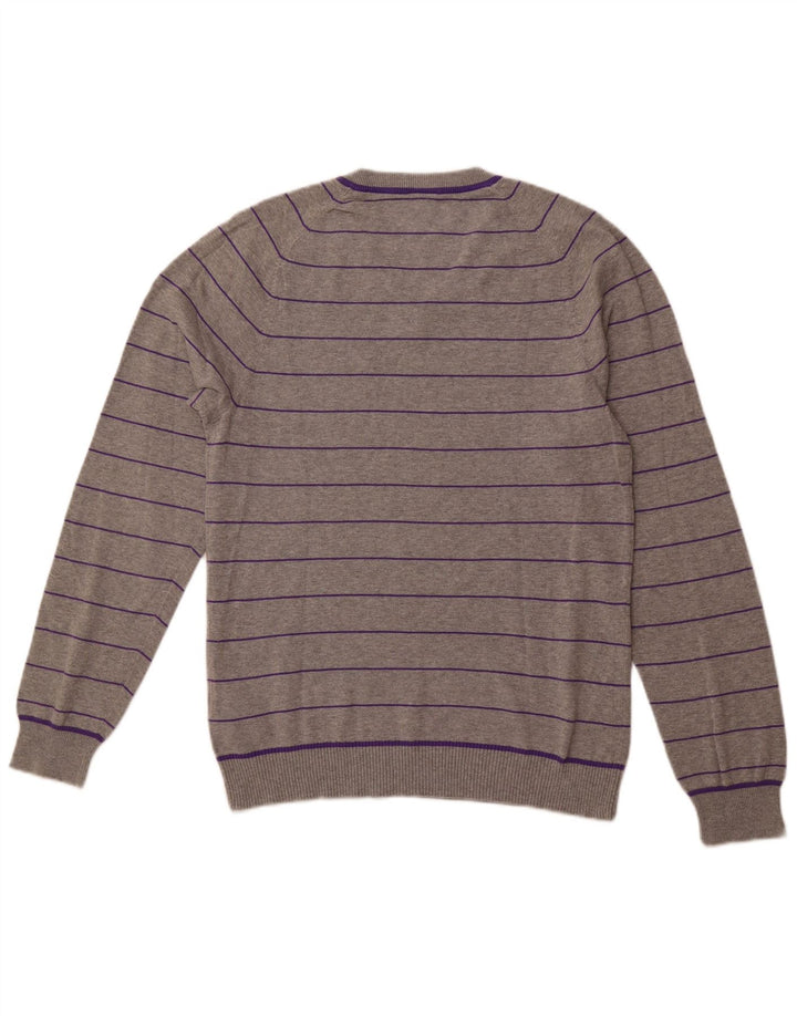 Maglione maglione con scollo a V da uomo NIKE UK 38/40 cotone a righe grigio medio