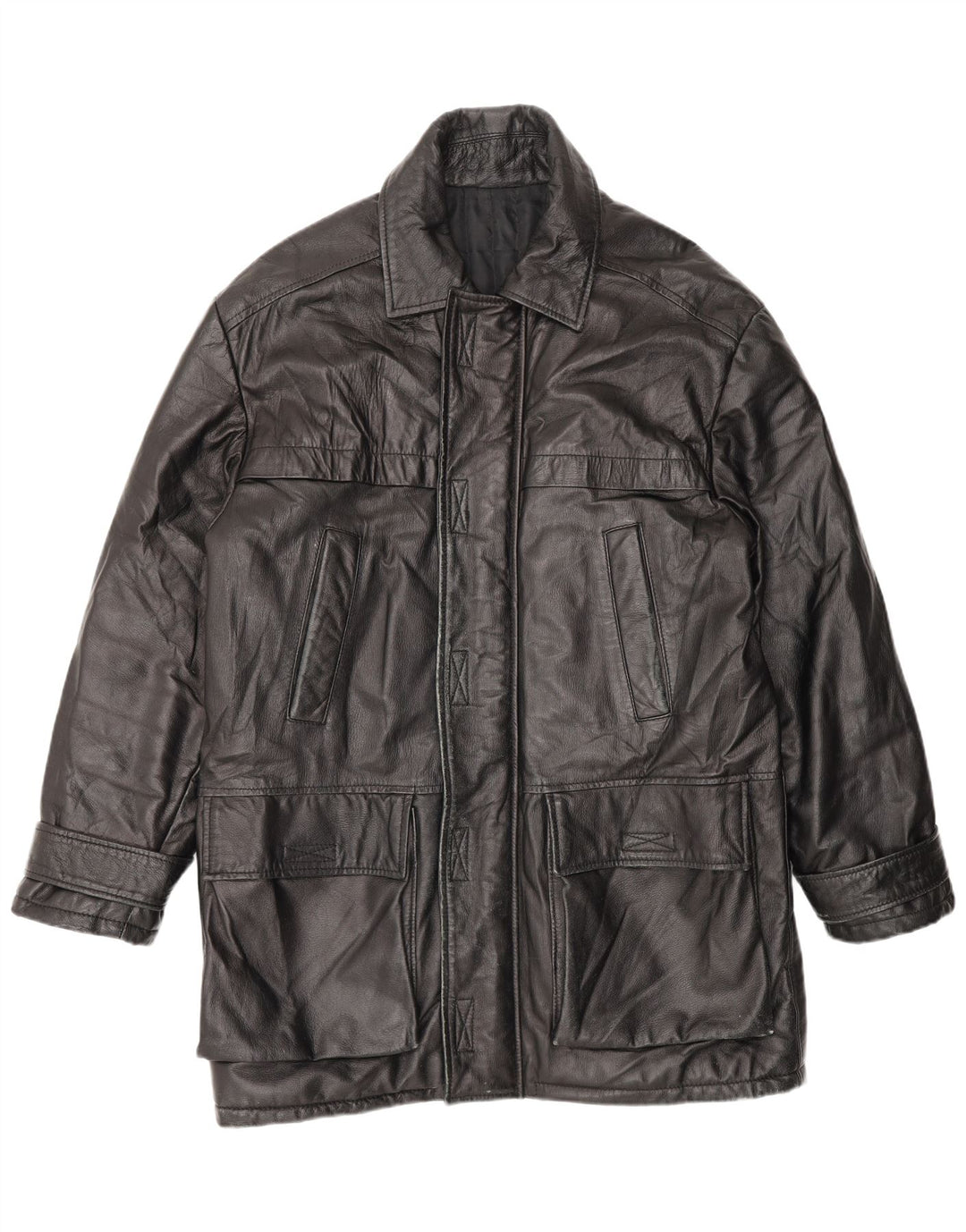 Cappotto in pelle da uomo vintage IT 48 in pelle nera media
