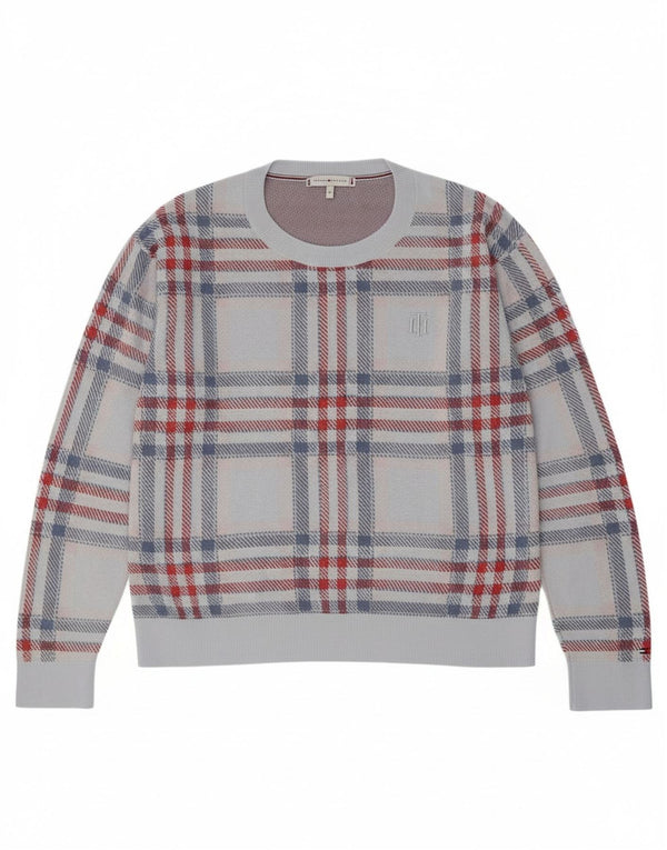 Maglione maglione girocollo oversize da donna Tommy Hilfiger UK 6 XS blu a quadri