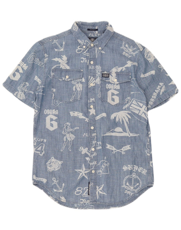 Camicia a maniche corte grafica da uomo Regular Fit Superdry Small in cotone blu