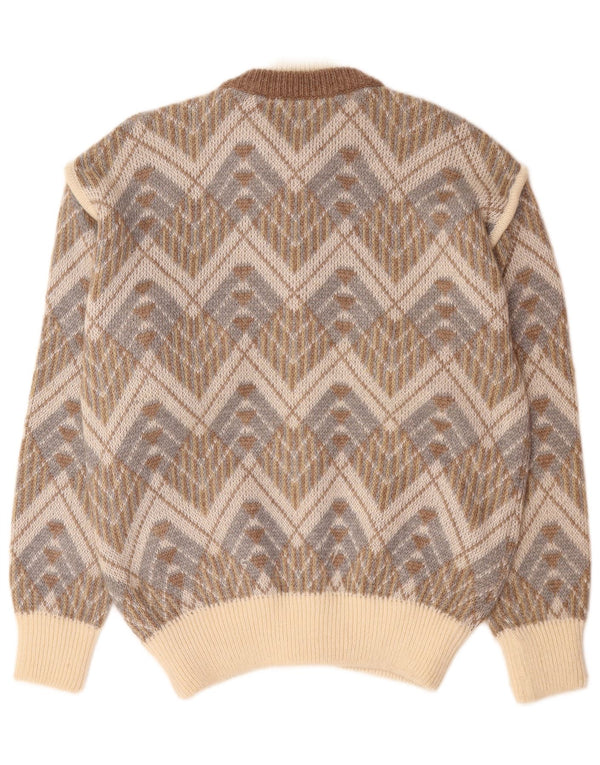 Maglione cardigan da uomo vintage grande geometrico beige