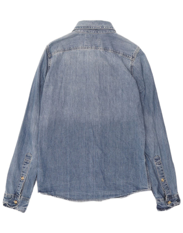 Camicia di jeans muscolosa da uomo Abercrombie & Fitch in cotone blu medio