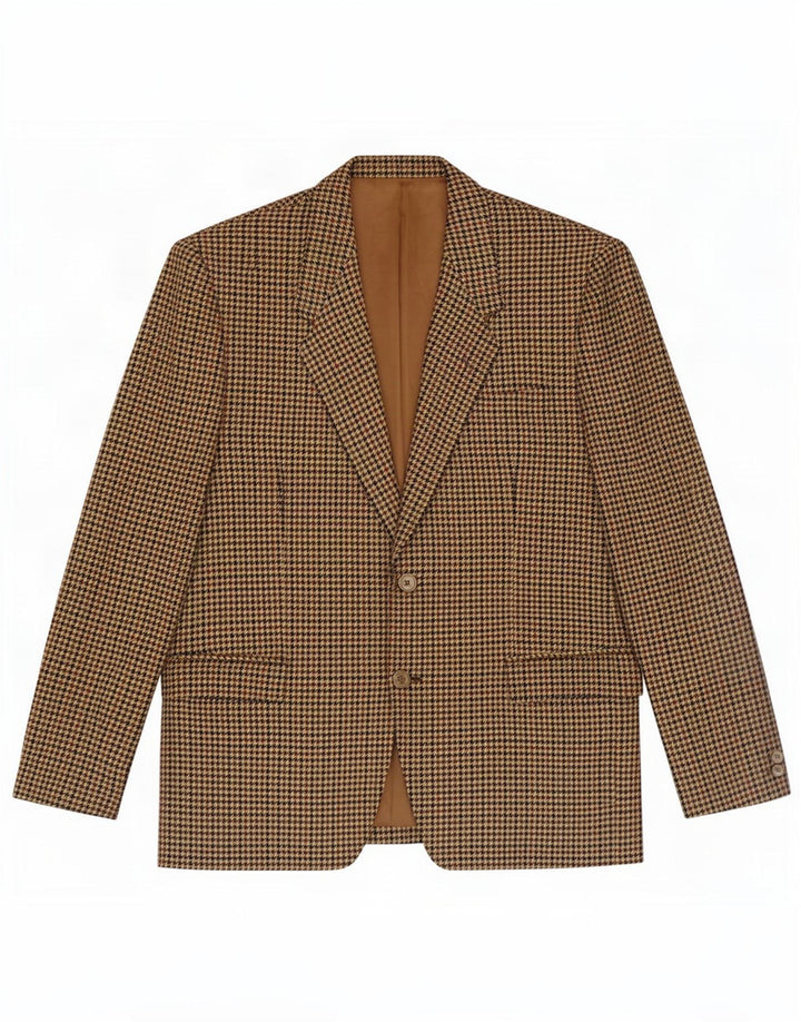 Giacca blazer vintage da uomo a 2 bottoni UK 38 pied de poule marrone medio