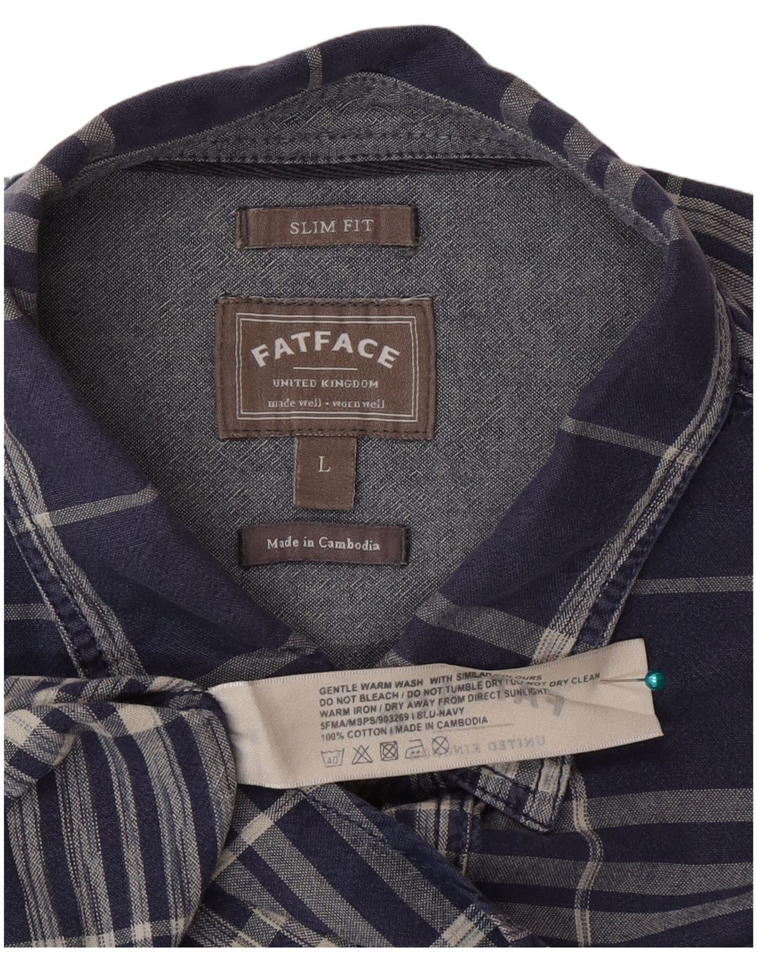 Camicia slim fit da uomo Fat Face, cotone a quadri blu navy grande