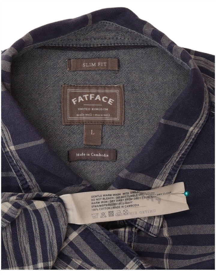 Camicia slim fit da uomo Fat Face, cotone a quadri blu navy grande