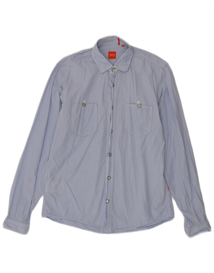 Camicia da uomo Hugo Boss in cotone gessato blu medio
