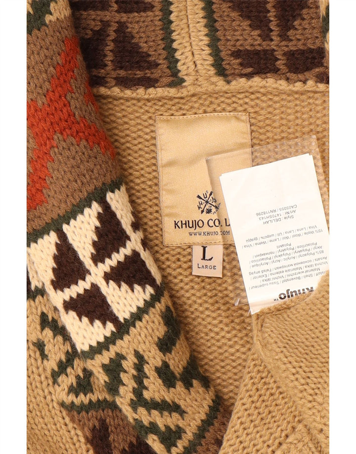 Maglione cardigan da donna KHUJO UK 16 Grande acrilico geometrico beige