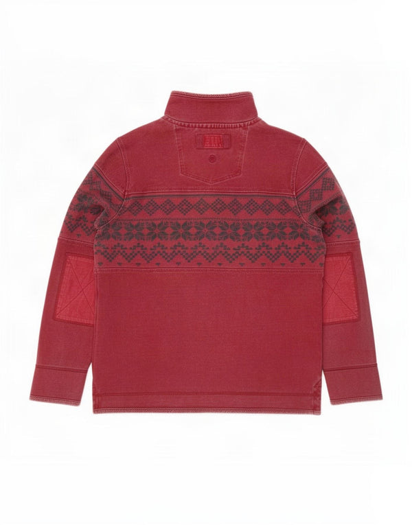 Felpa da uomo con collo con zip Fat Face, maglione grande, cotone Fair Isle bordeaux