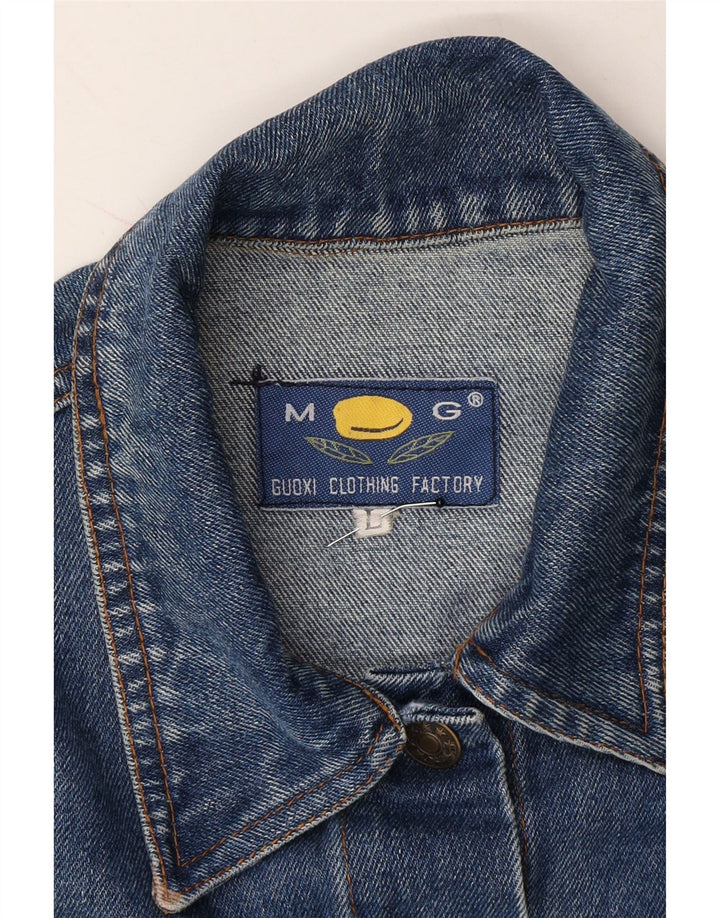 VINTAGE Womens Denim Jacket UK 14 Large Blue Cotton Vintage Vintage and Second-Hand Vintage from Messina Hembry 