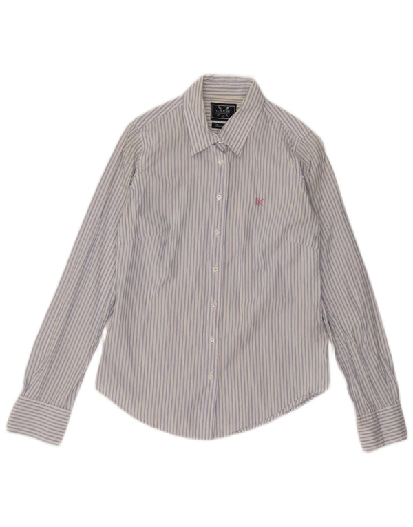 CREW CLOTHING Camicia da donna su misura UK 8 Piccolo cotone gessato bianco
