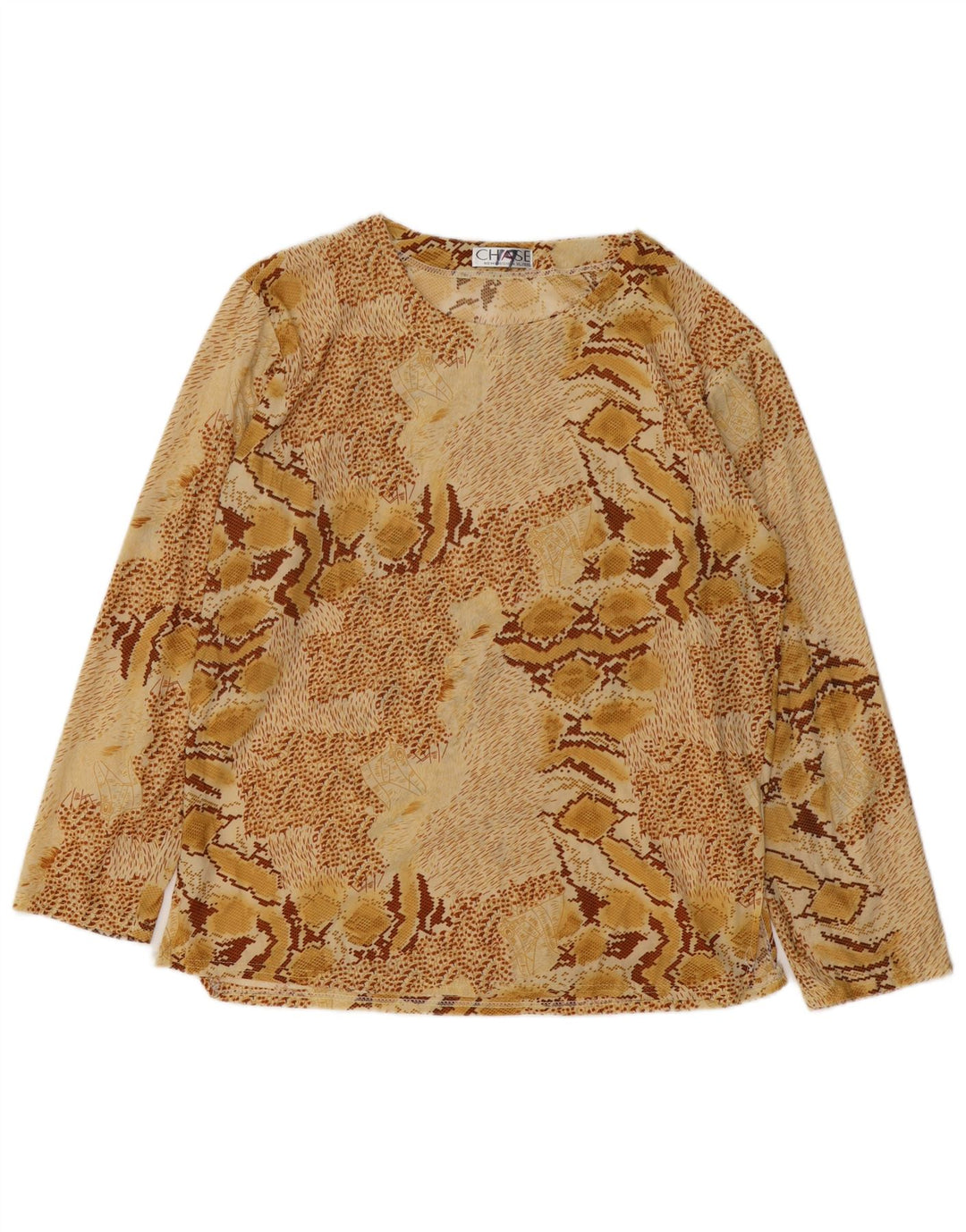 Camicetta a maniche lunghe da donna VINTAGE Top UK 18 XL Cotone beige con stampa animalier