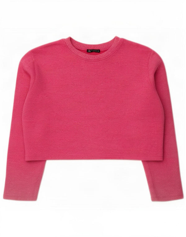 Top corto oversize da donna Zara a maniche lunghe UK 10 piccolo cotone rosa