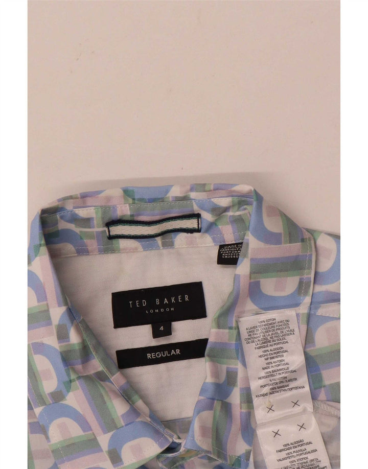 Ted Baker Camicia a maniche corte da uomo taglia 4 grande geometrica multicolore