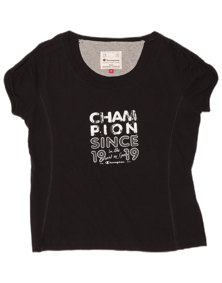 T-shirt grafica CHAMPION da donna Heritage Classics UK 12 media nera
