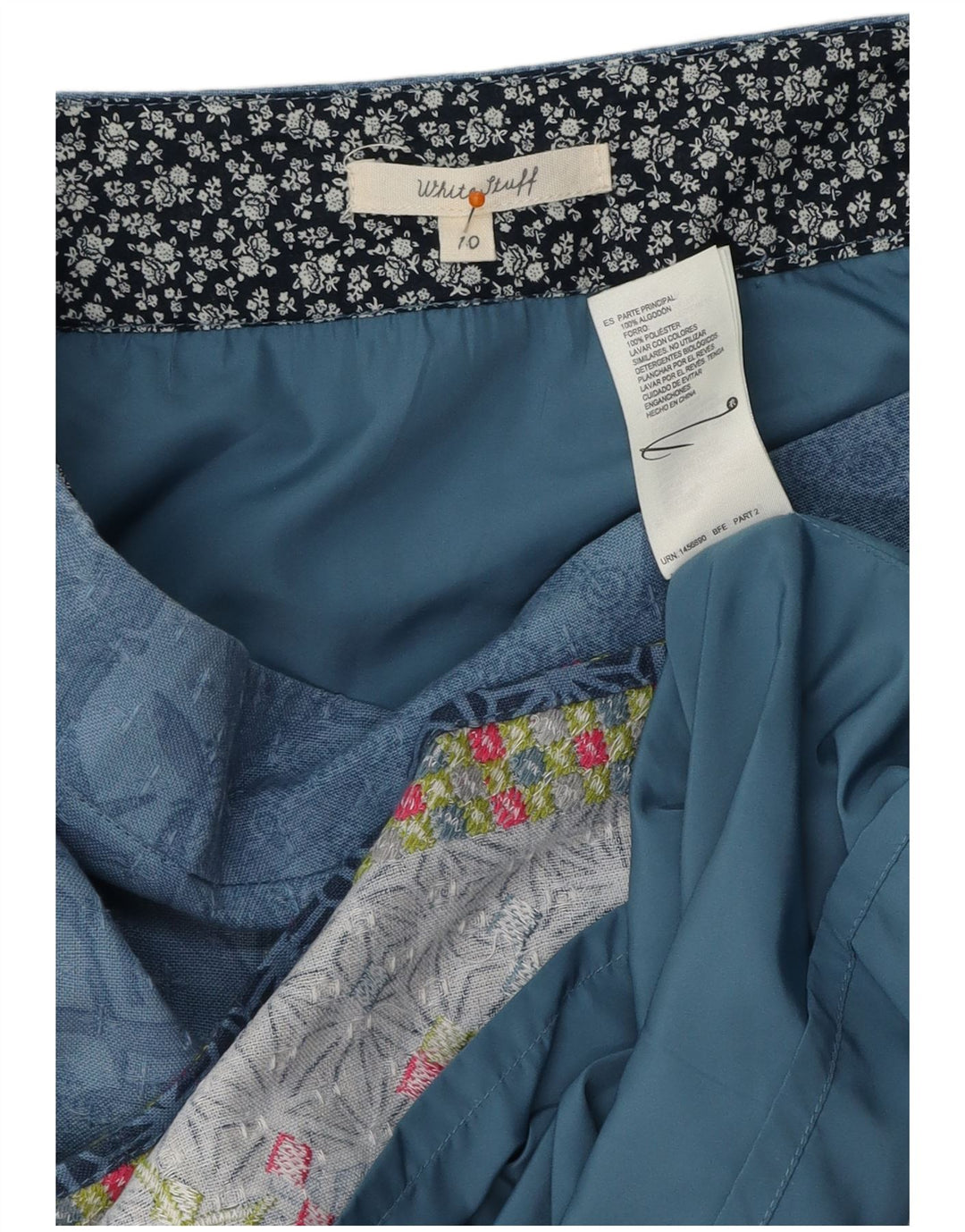 WHITE STUFF Gonna a trapezio da donna UK 10 piccola W32 poliestere floreale blu