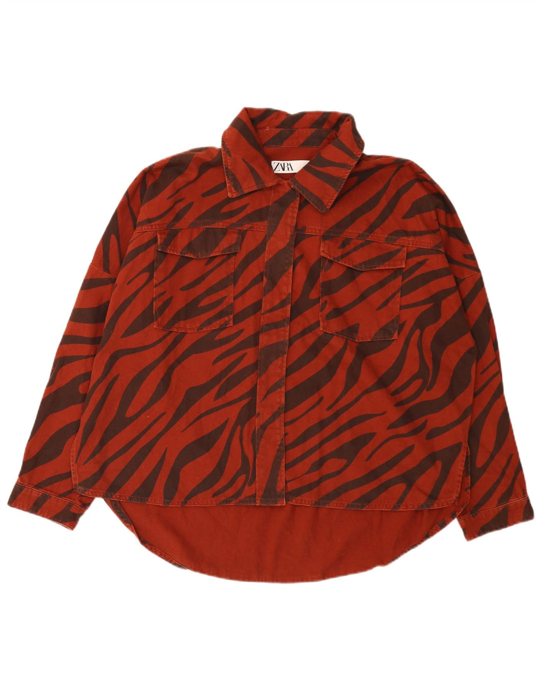 Camicia in denim oversize da donna Zara UK 14 stampa animalier rossa media