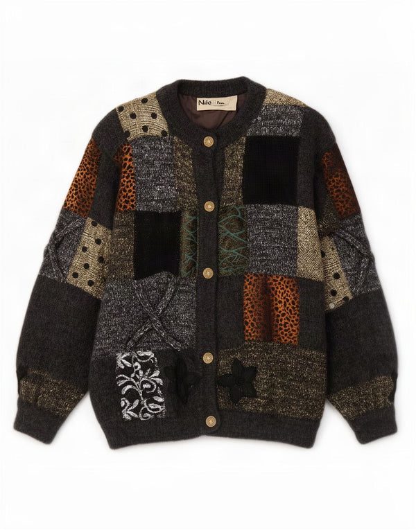 Maglione cardigan da donna Niki Line UK 14 Grande patchwork multicolore