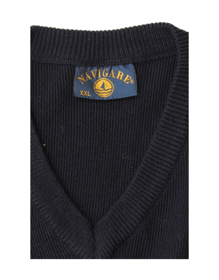 Maglione NAVIGARE da uomo con scollo a V 2XL in lana merino blu navy