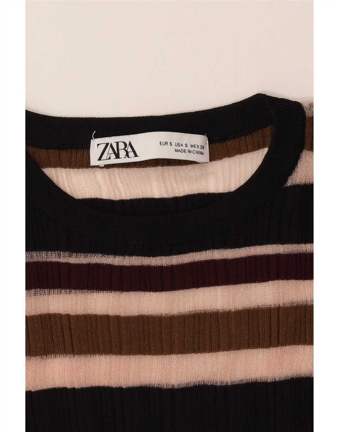 Top Zara da donna a maniche lunghe trasparente UK 8 piccolo a righe multicolore