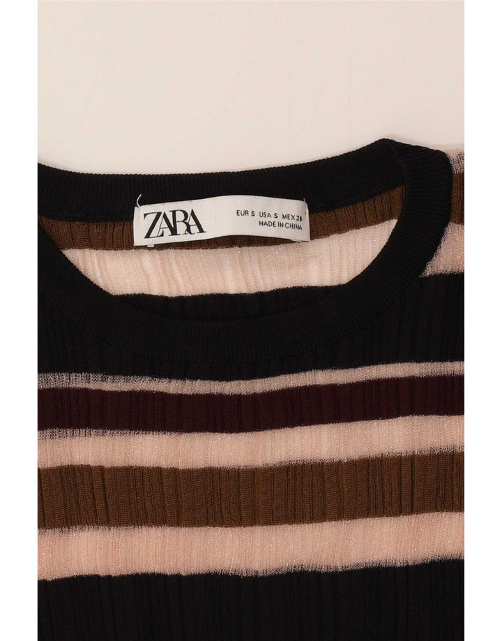 Top Zara da donna a maniche lunghe trasparente UK 8 piccolo a righe multicolore