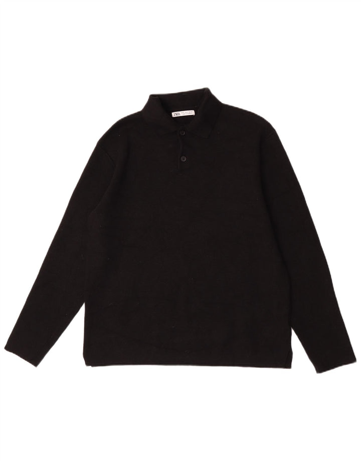Polo Zara da uomo a maniche lunghe piccola in viscosa nera