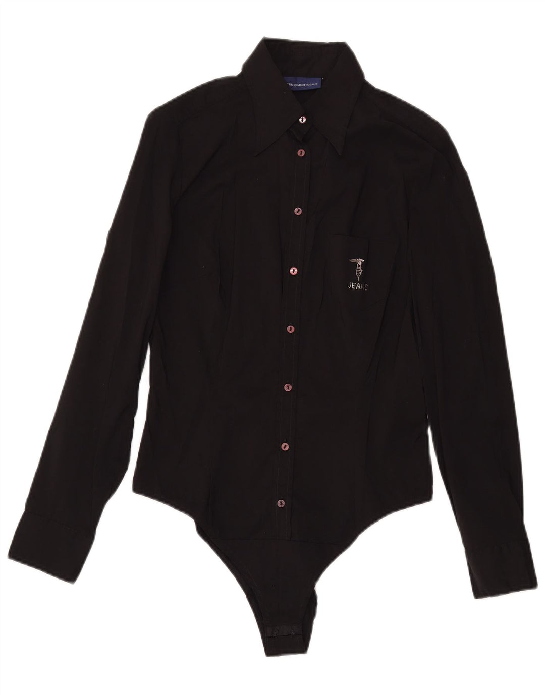 Body Trussardi Donna Manica Lunga UK 12 Medio Nero Cotone