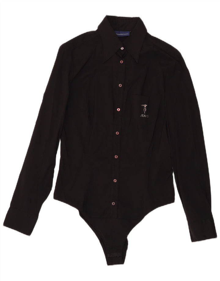 Body Trussardi Donna Manica Lunga UK 12 Medio Nero Cotone