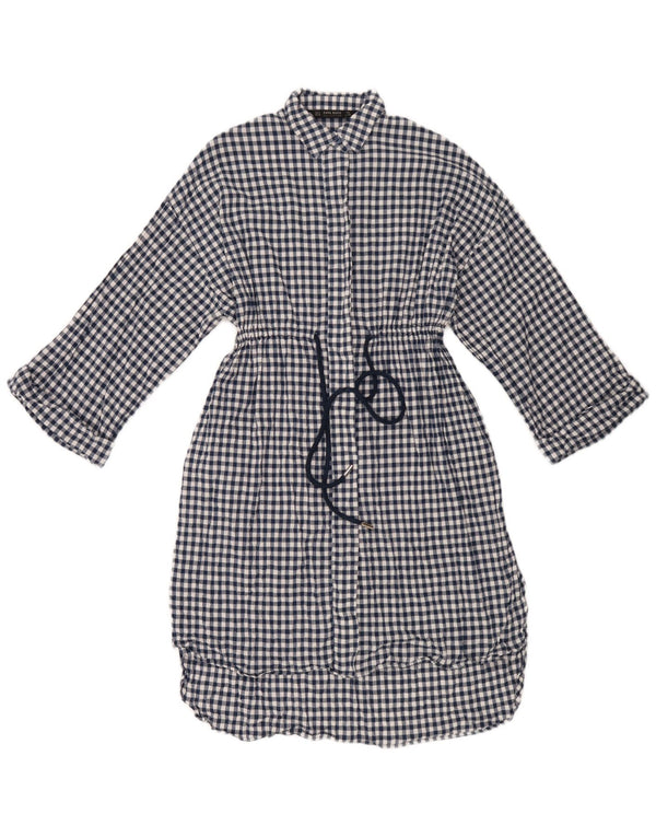 Abito camicia a maniche lunghe a pipistrello da donna Zara UK 10 piccoli quadri blu