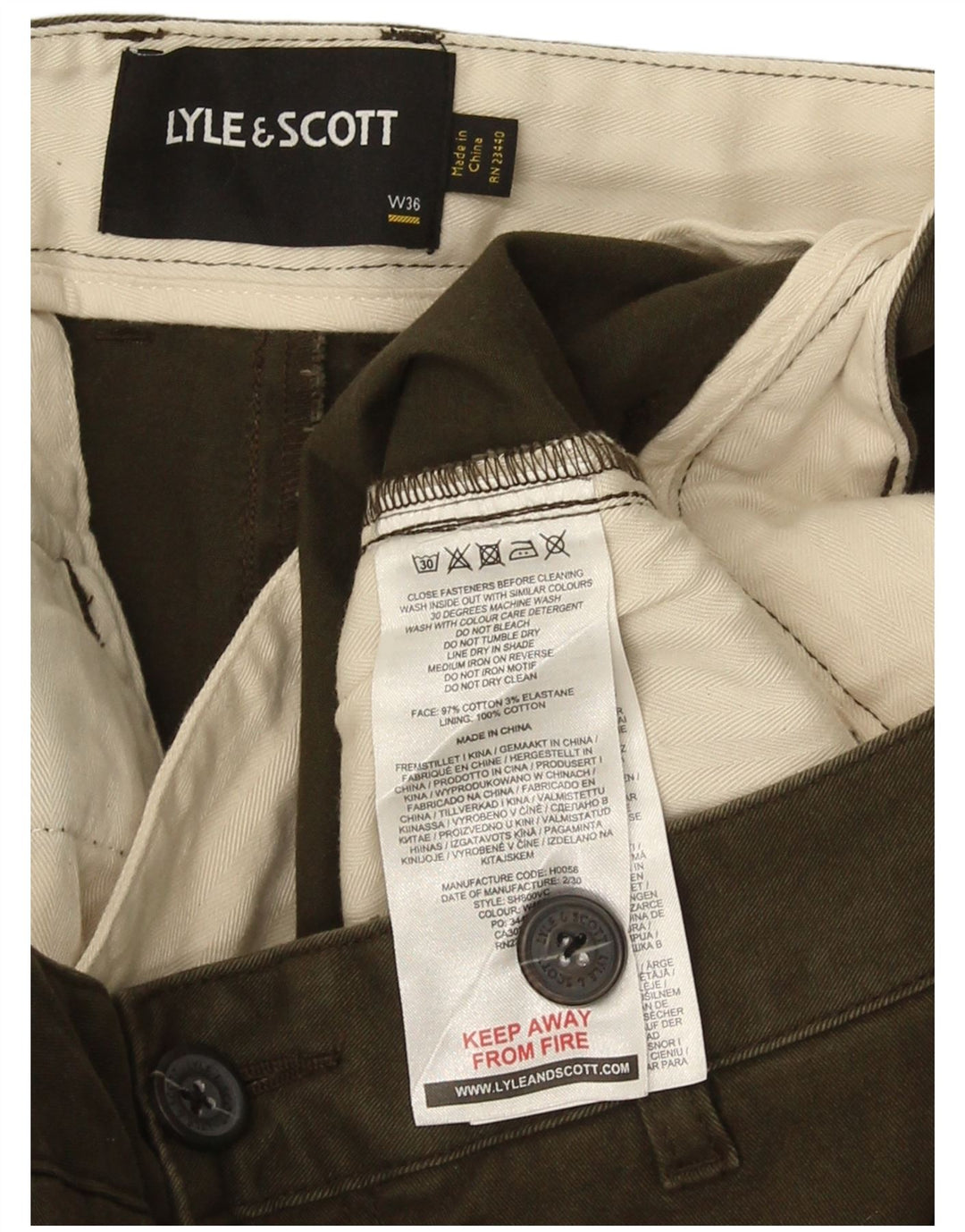 Pantaloncini chino da uomo LYLE & SCOTT W36 grandi in cotone kaki