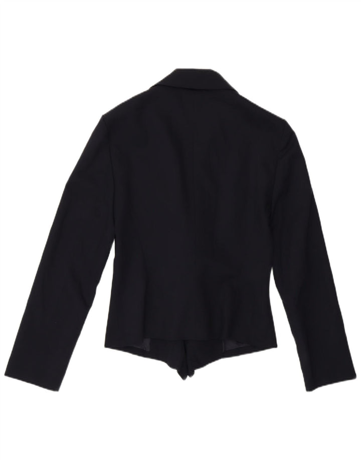 Giacca blazer corta da donna vintage IT 42 media lana blu navy