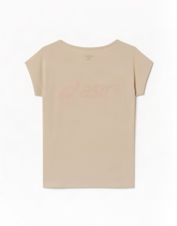 Maglietta grafica da donna Asics Top UK 14 Large in cotone bianco sporco