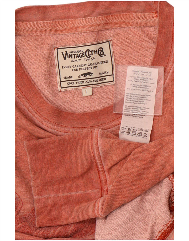 JACK & JONES Top grafico da uomo a maniche lunghe grande in cotone rosa