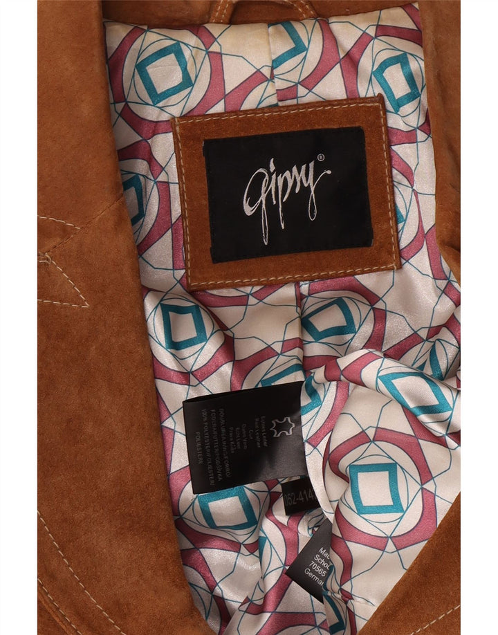 Giacca blazer in pelle scamosciata da donna a 2 bottoni Gipsy UK 10 piccola in pelle marrone