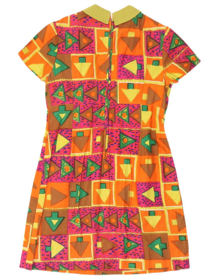 Abito a trapezio con cravatta frontale da donna vintage UK 16 Grande motivo geometrico multicolore